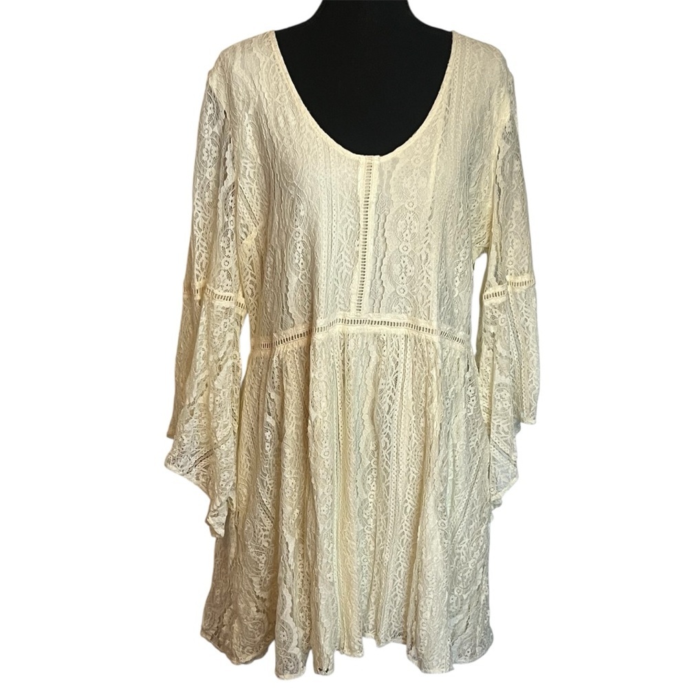 Shyanne Ivory Bell Sleeve Lace Dress Plus XXL Western Boho Baby Doll Lined - Picture 3 of 14